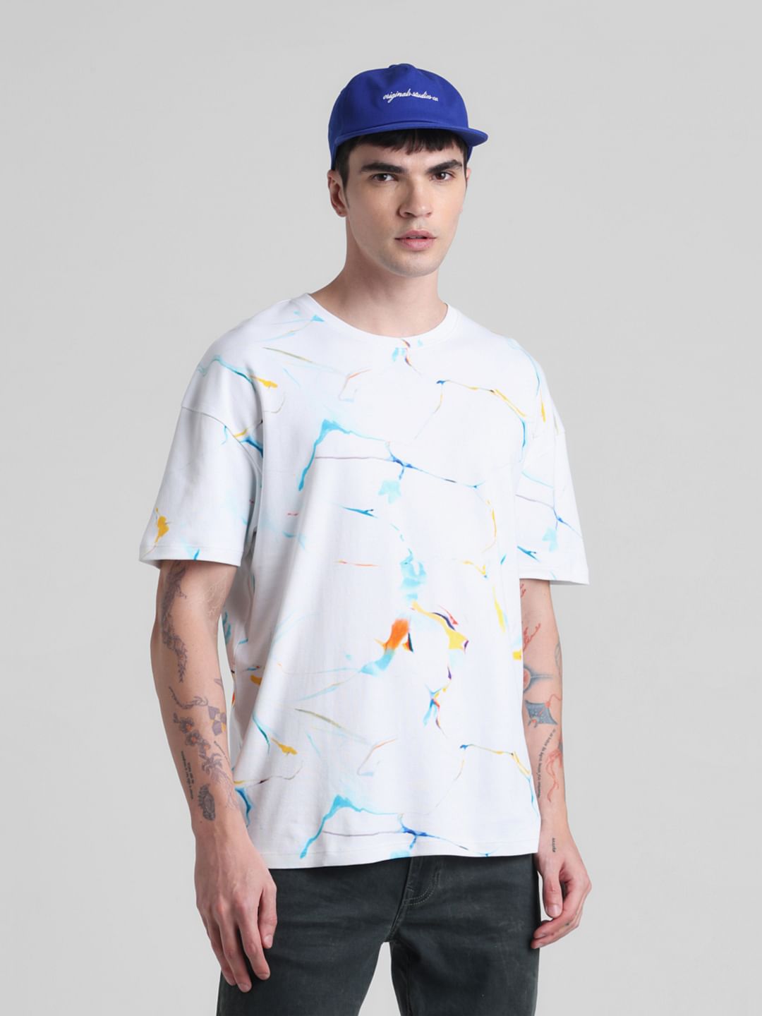 White Smudge Paint Oversized T-shirt - S