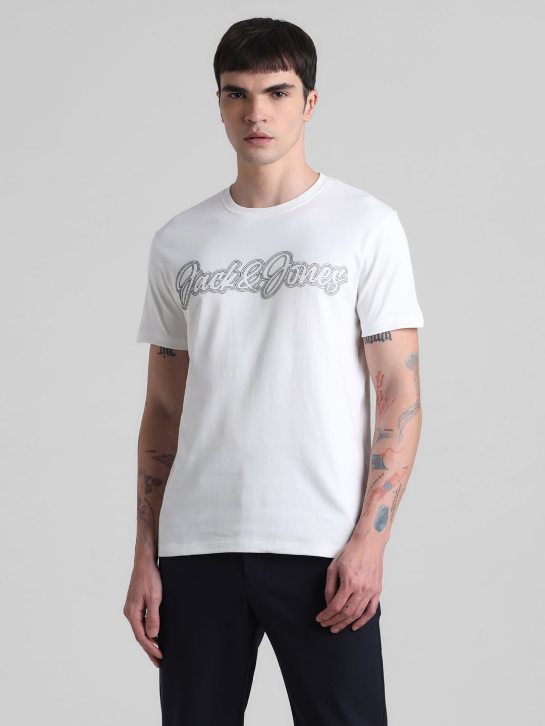 White Logo Print Crew Neck T-shirt
