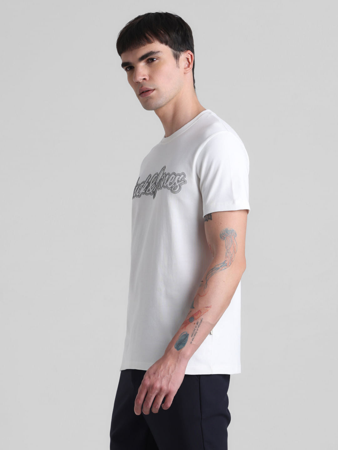 White Logo Print Crew Neck T-shirt