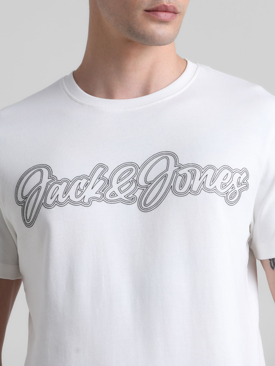 White Logo Print Crew Neck T-shirt
