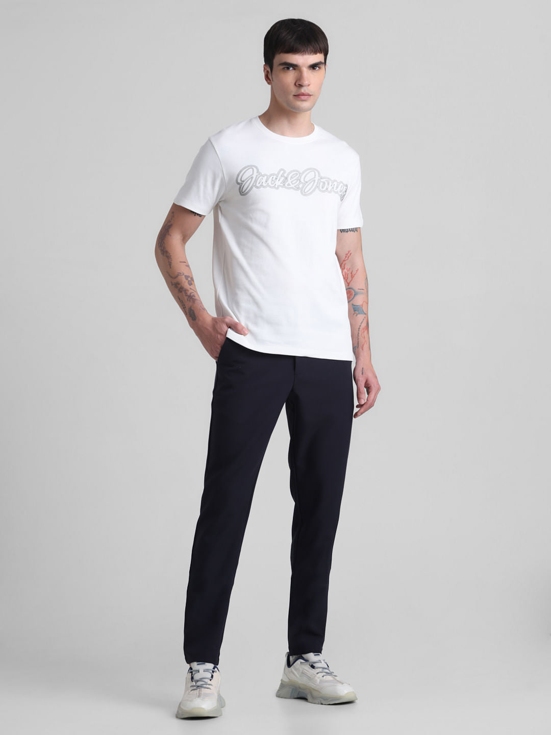 White Logo Print Crew Neck T-shirt