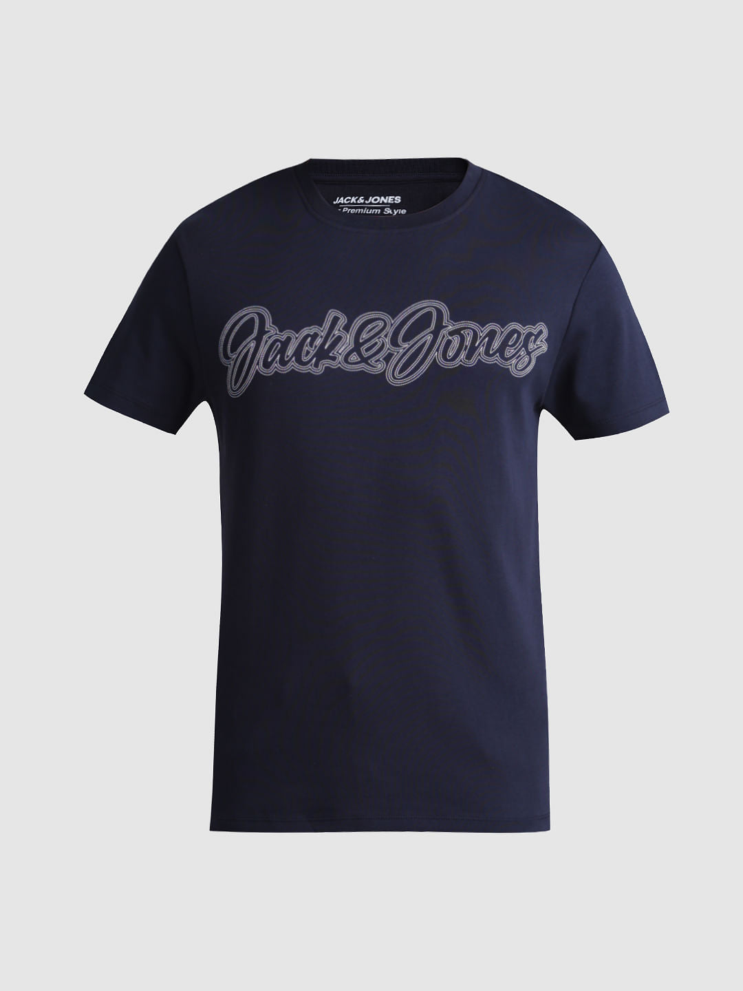 Navy Blue Logo Print Crew Neck T-shirt