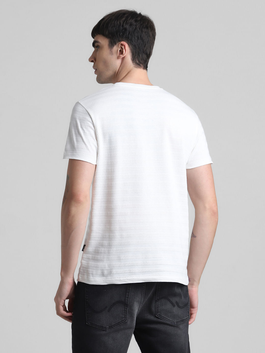 White Jacquard Crew Neck T-shirt