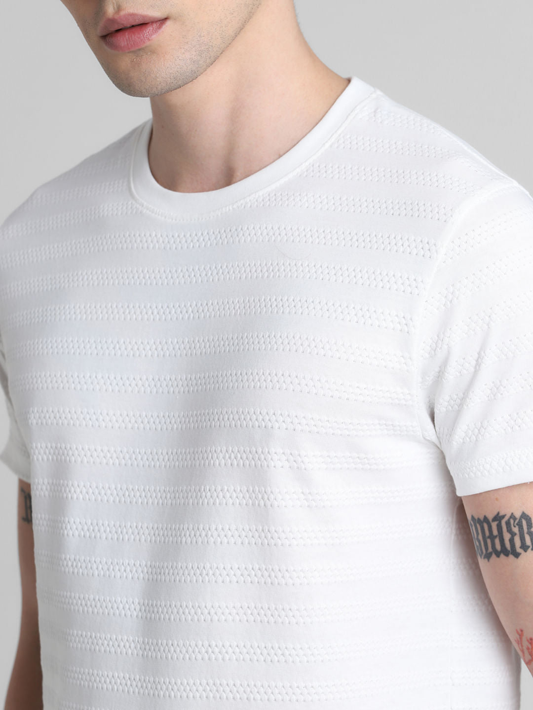 White Jacquard Crew Neck T-shirt