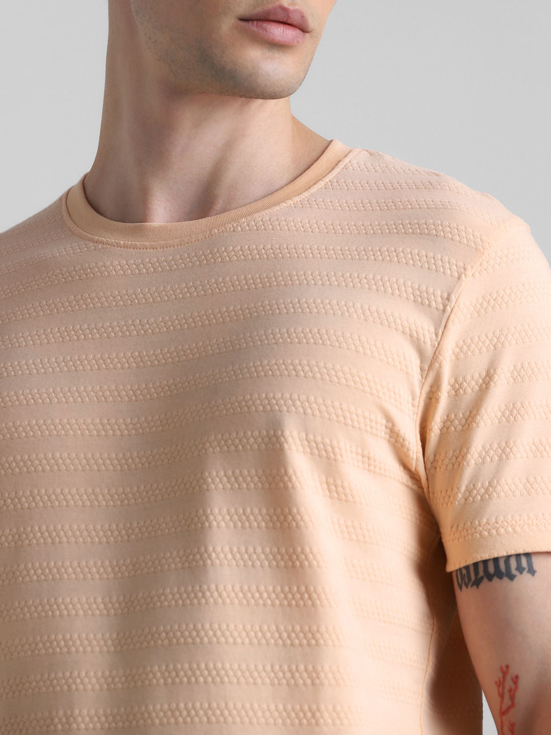 Peach Jacquard Crew Neck T-shirt