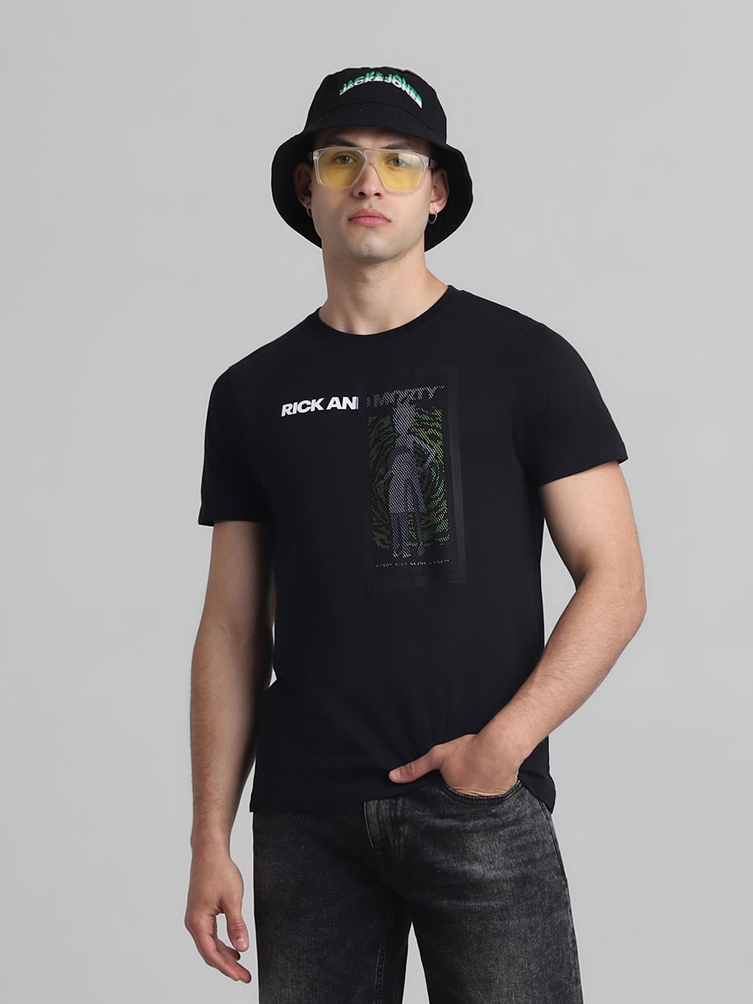 RICK & MORTY Black Graphic Print T-shirt - S