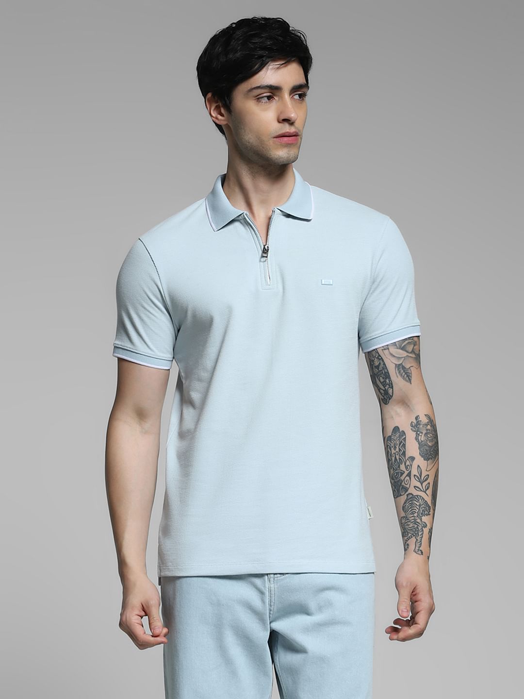 Light Blue Zip Detail Polo