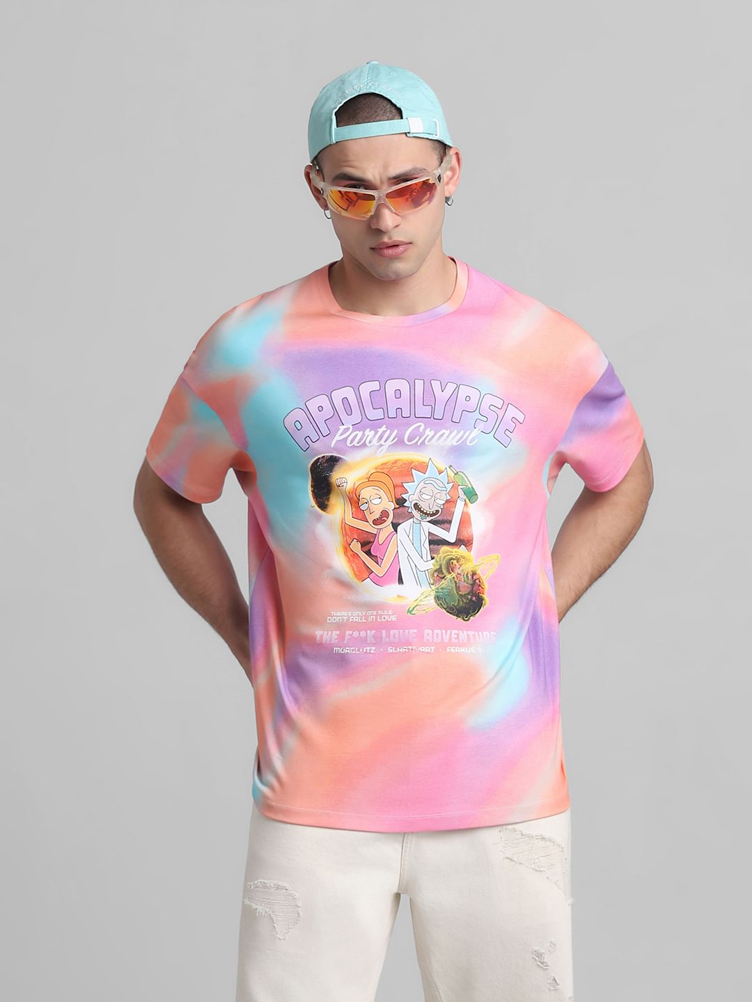 RICK & MORTY Peach Ombre Printed Oversized T-shirt - L