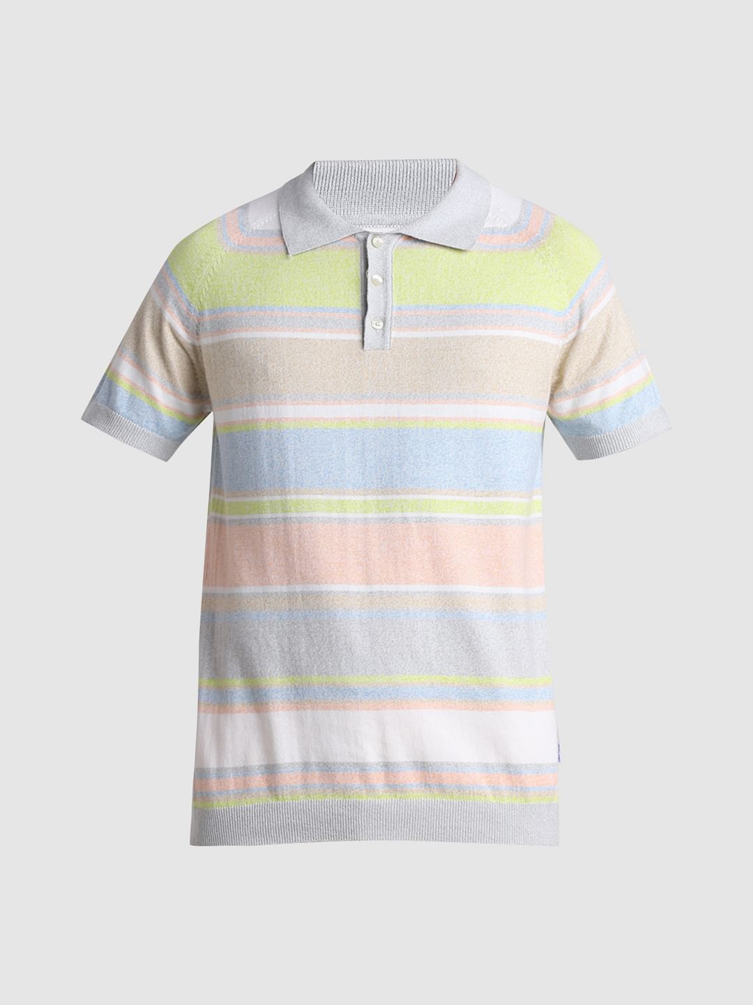Green Colourblocked Knitted Polo T-shirt