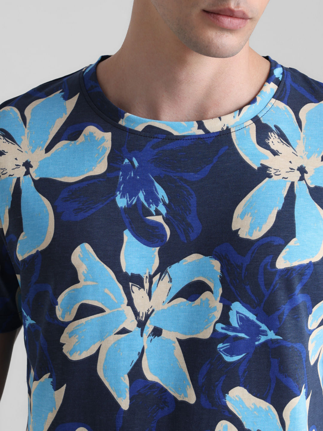Blue Floral Crew Neck T-shirt