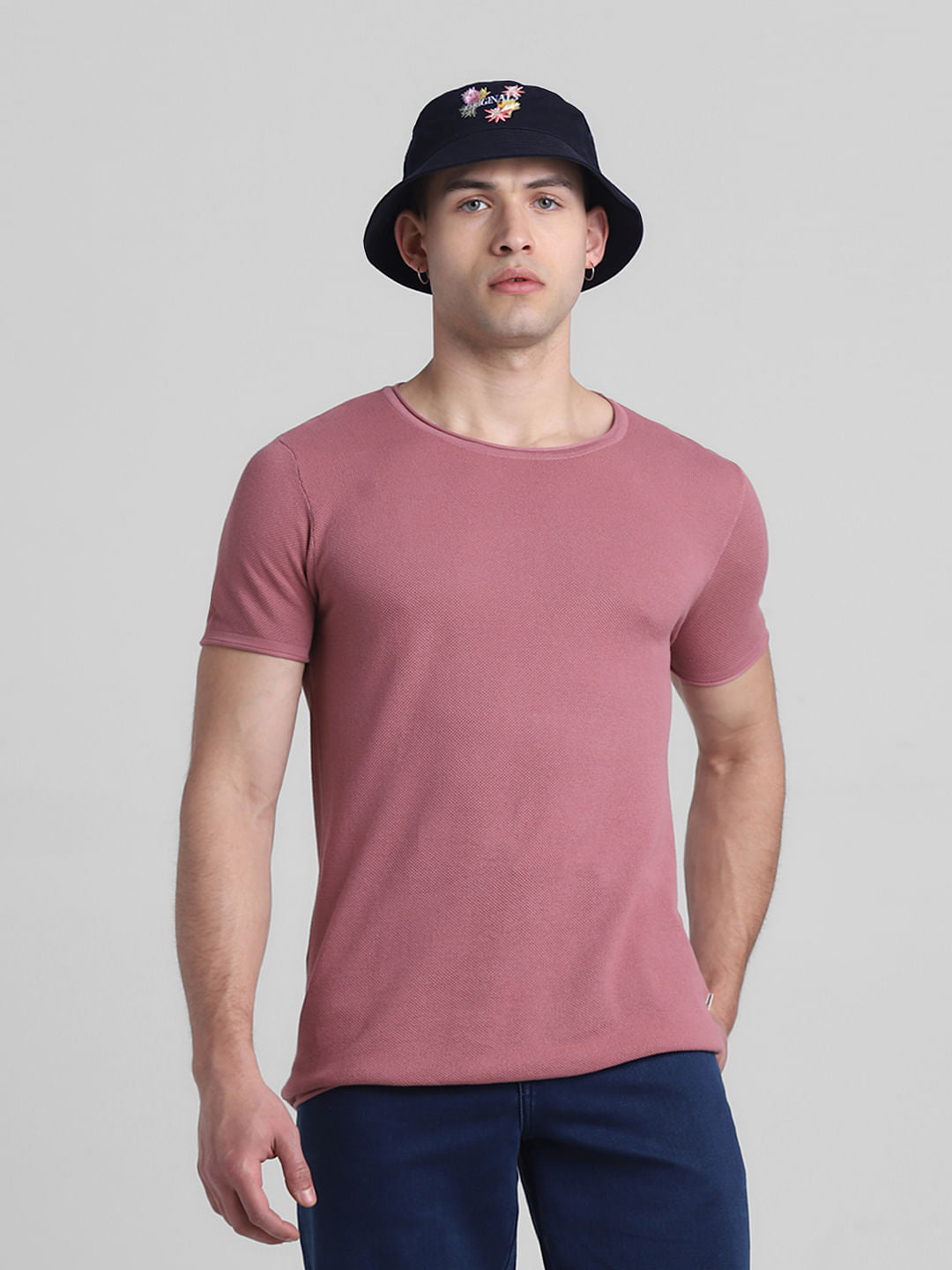 Pink Cotton Knitted T-shirt - XXL