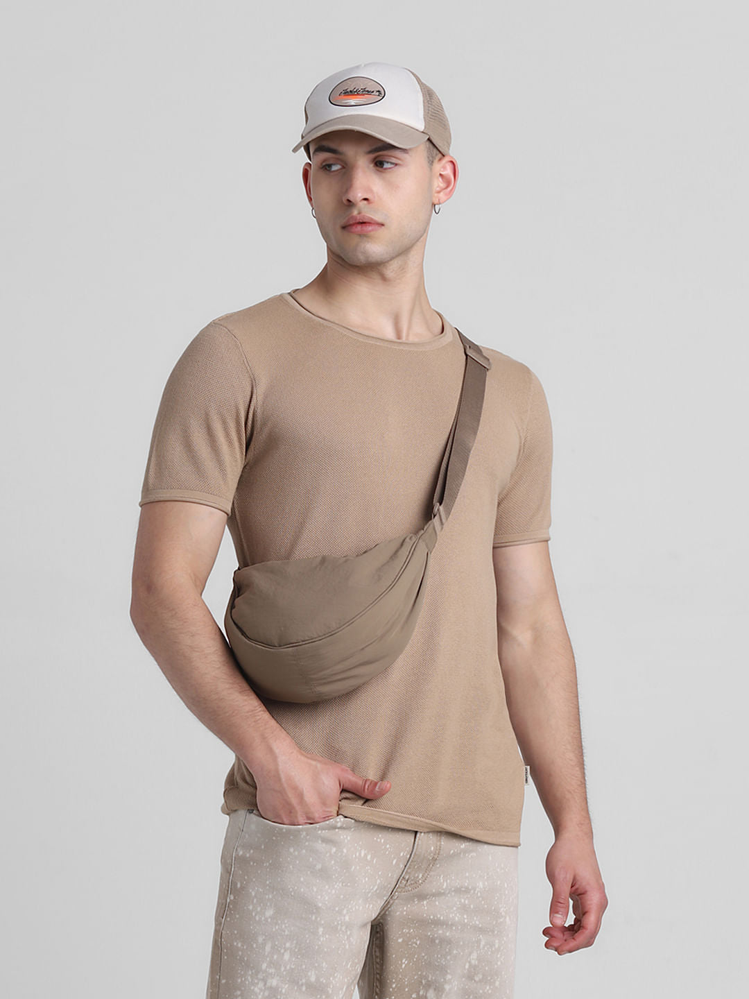 Brown Cotton Knitted T-shirt - S
