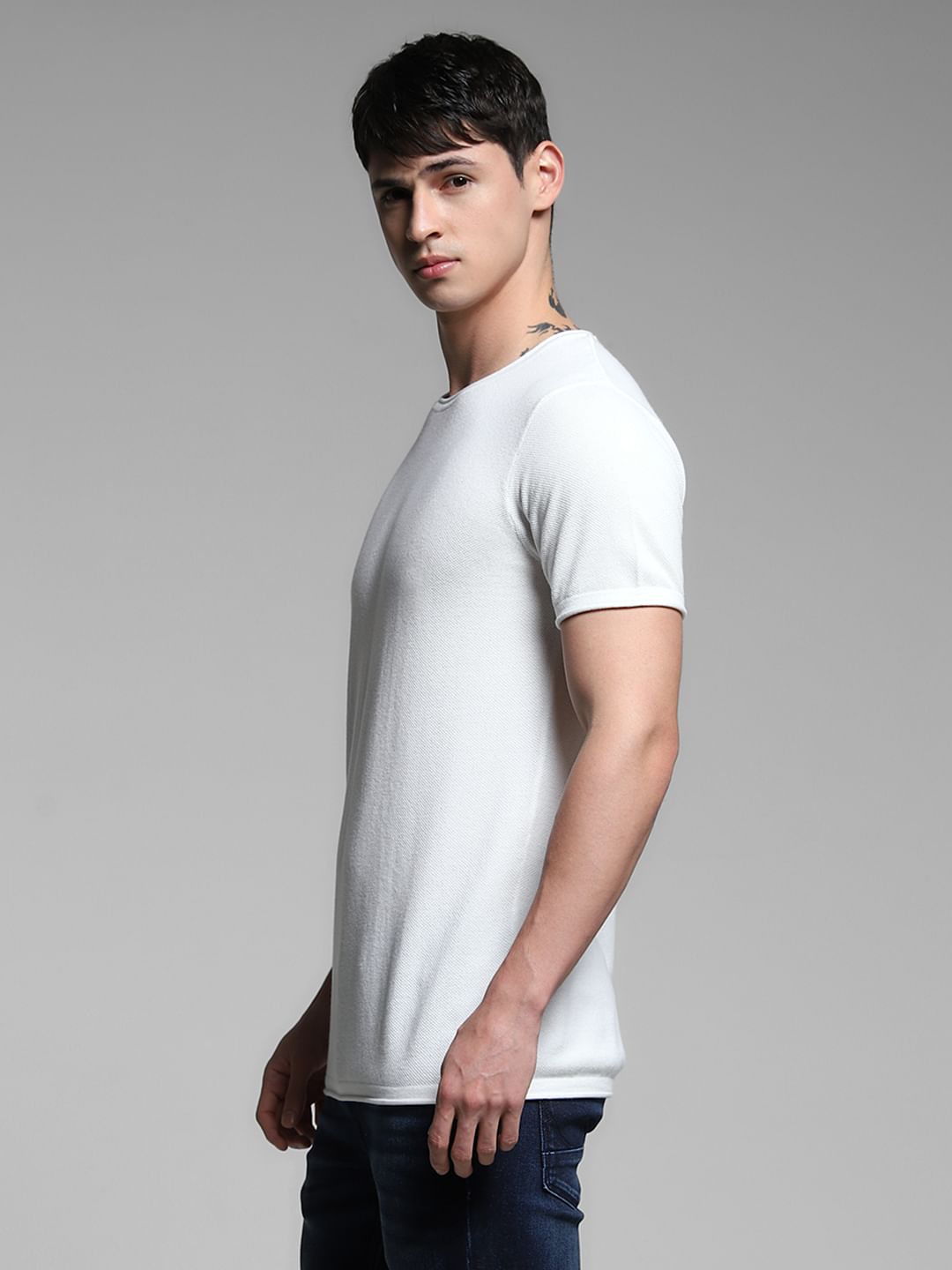 White Crew Neck Knitted T-shirt