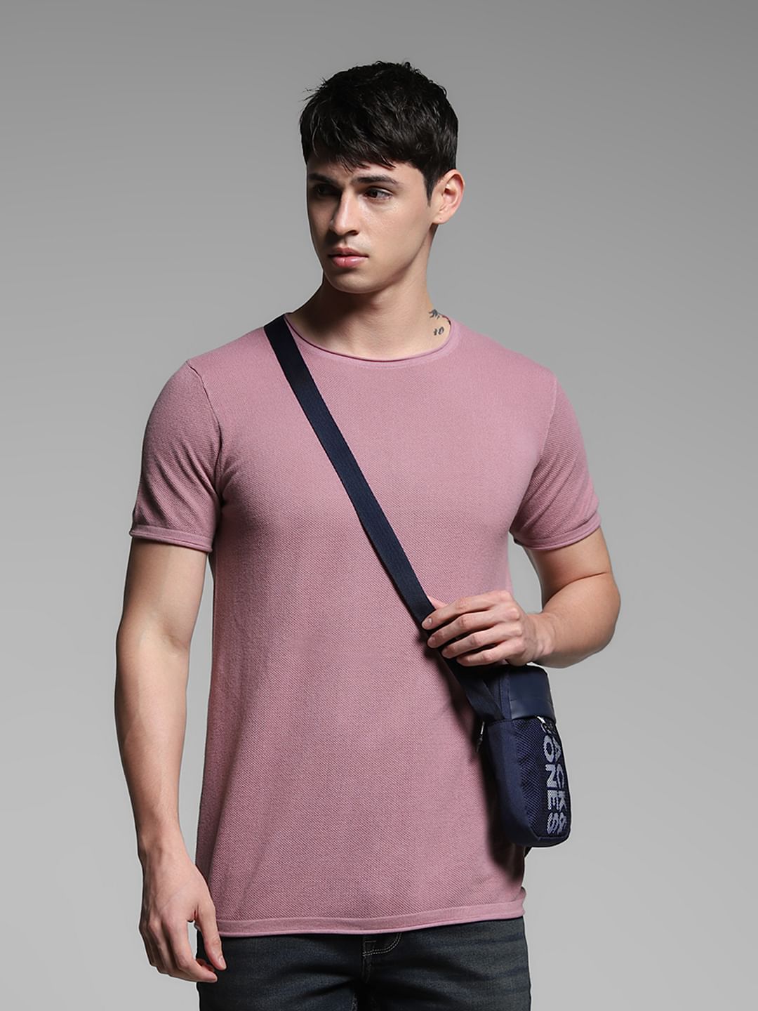 Purple Crew Neck Knitted T-shirt - S