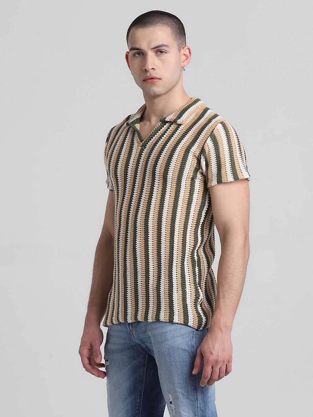 Green Striped Knitted Polo