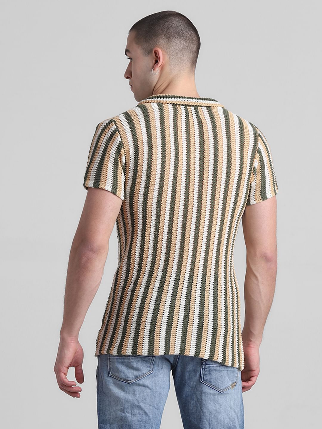 Green Striped Knitted Polo