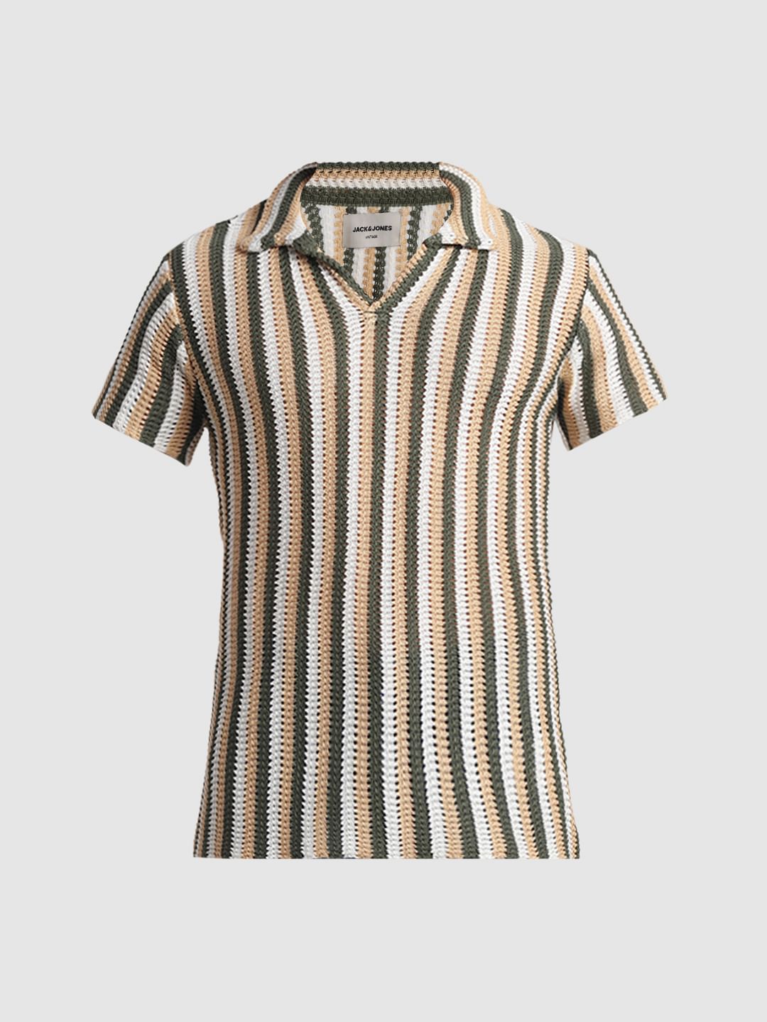 Green Striped Knitted Polo
