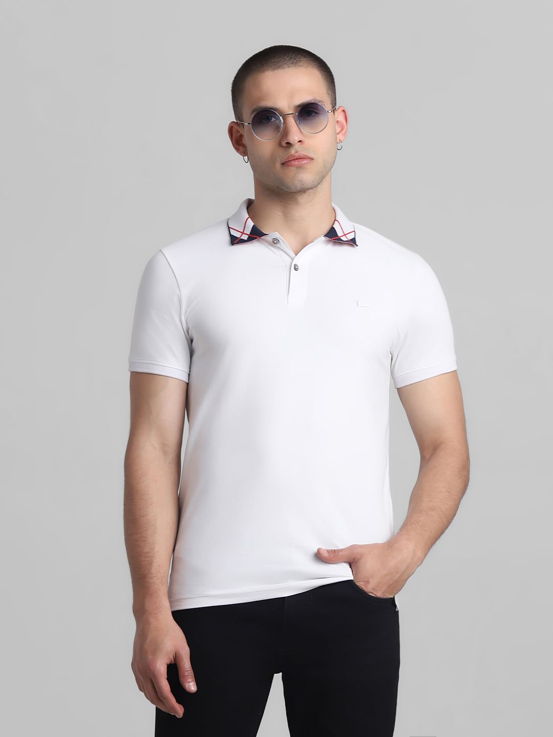 White Jacquard Polo T-shirt - S