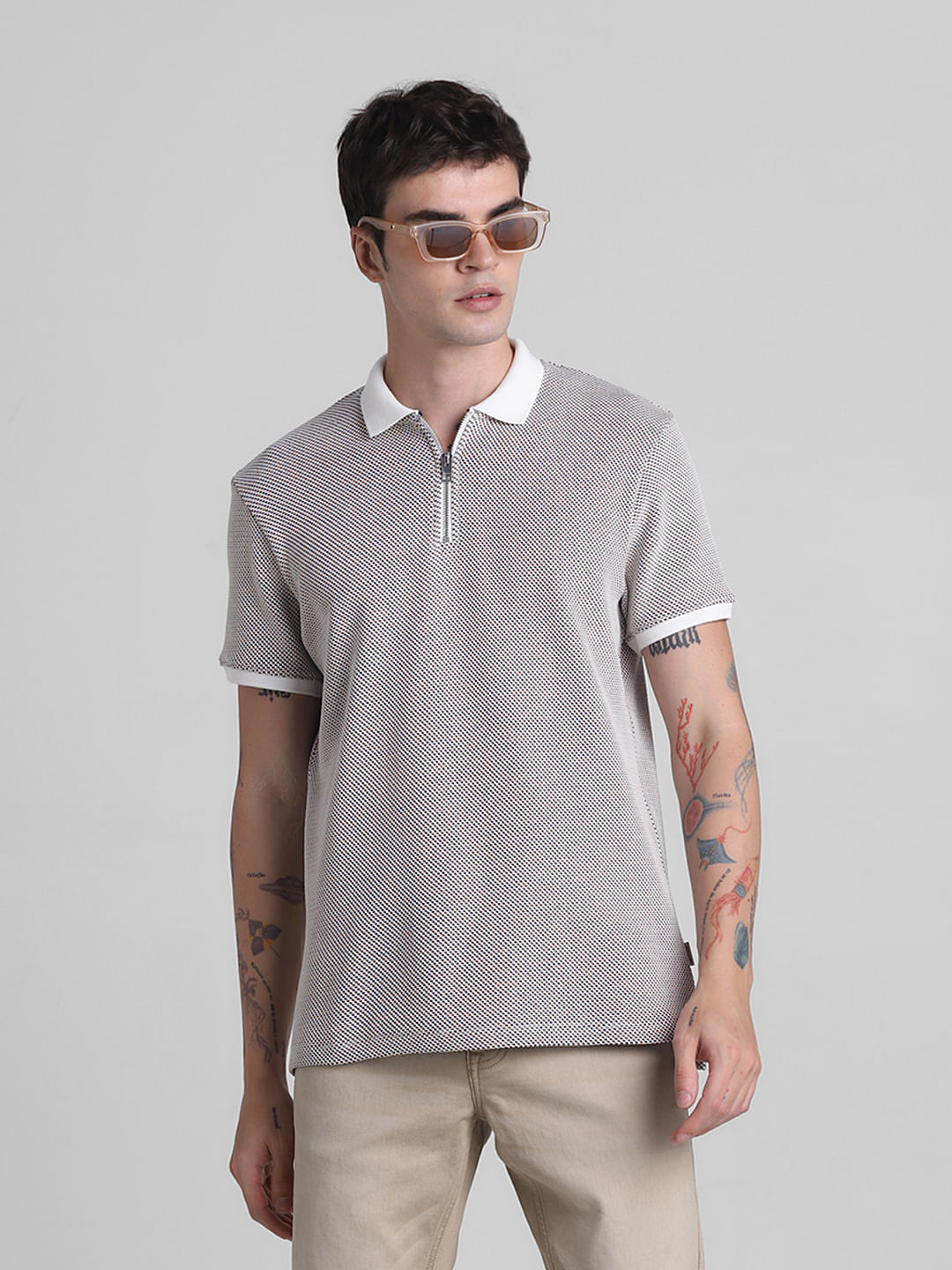 Brown Zip Detail Polo T-shirt - S