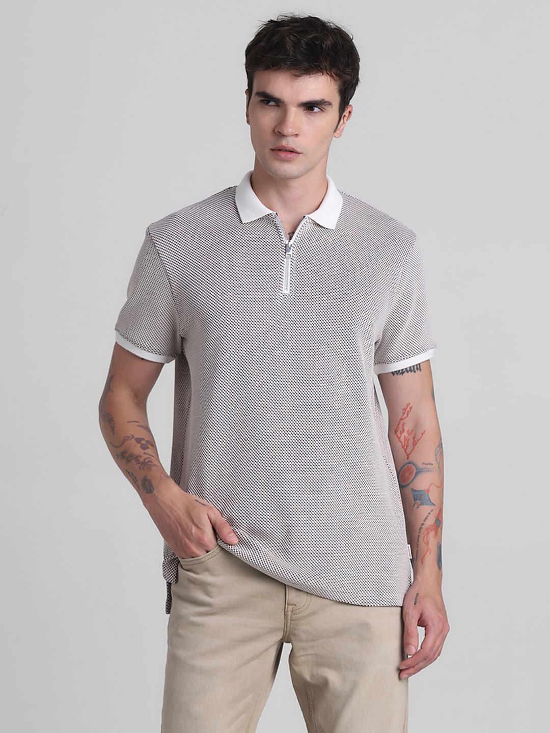 Brown Zip Detail Polo T-shirt