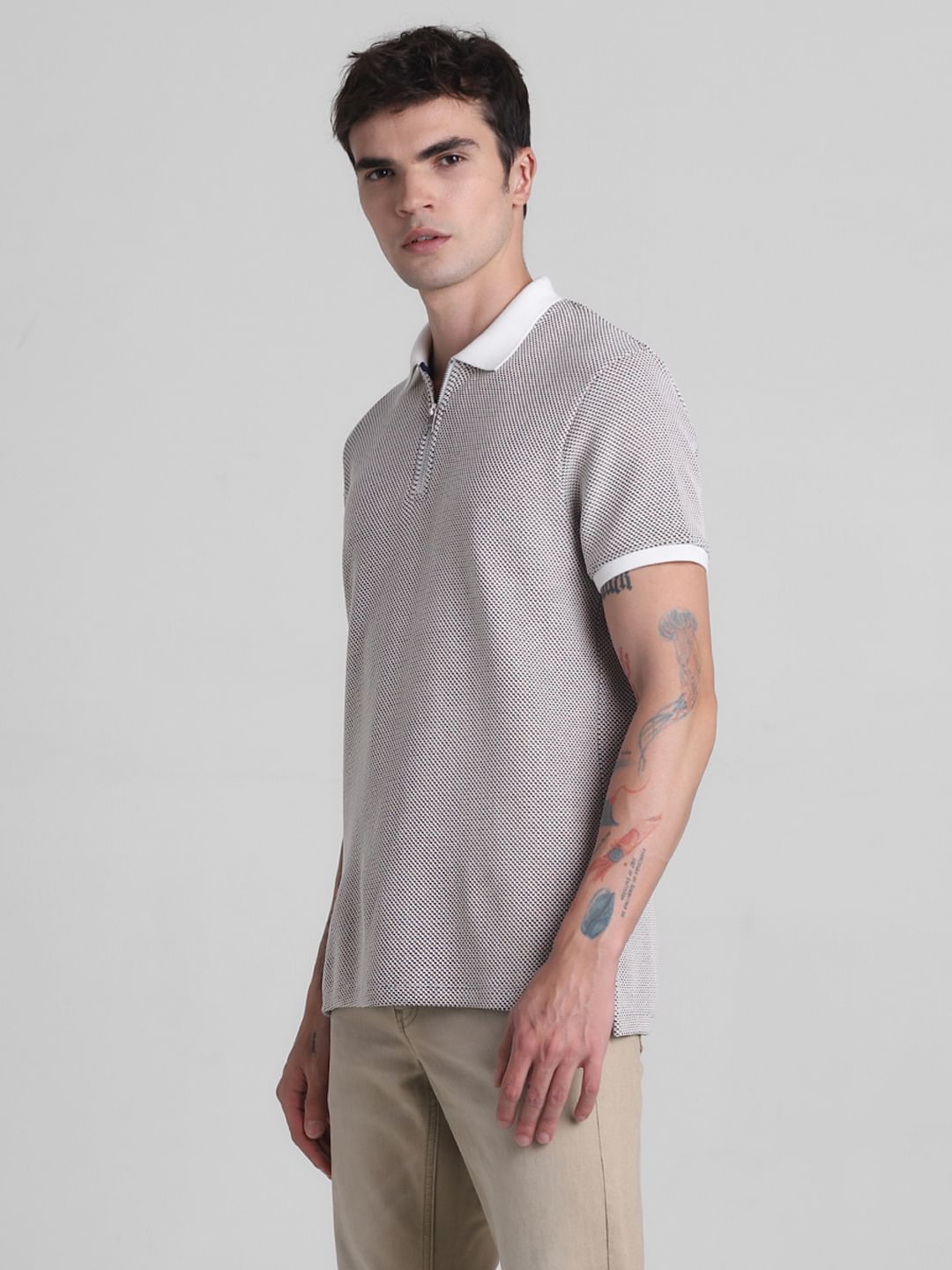 Brown Zip Detail Polo T-shirt