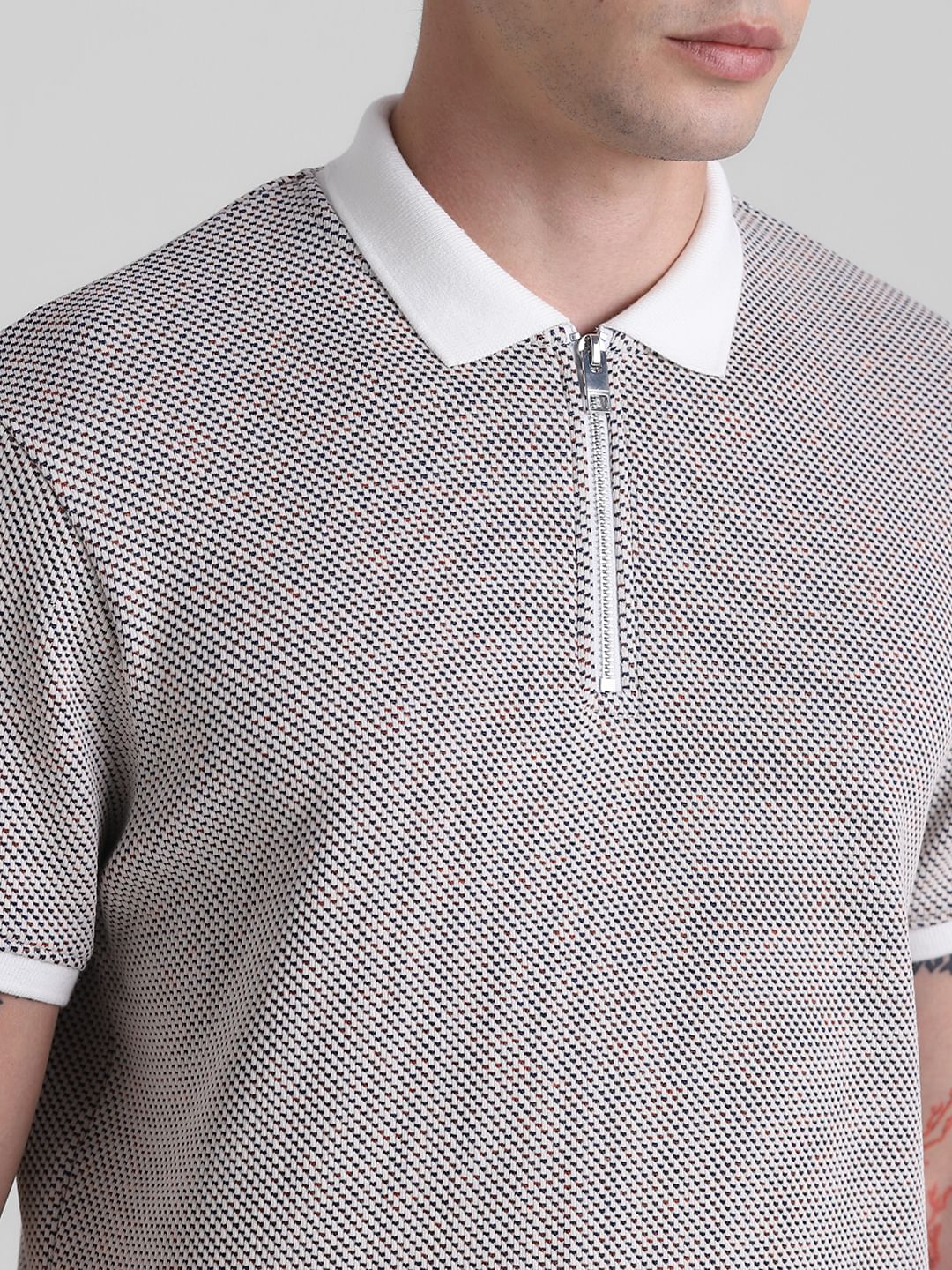 Brown Zip Detail Polo T-shirt
