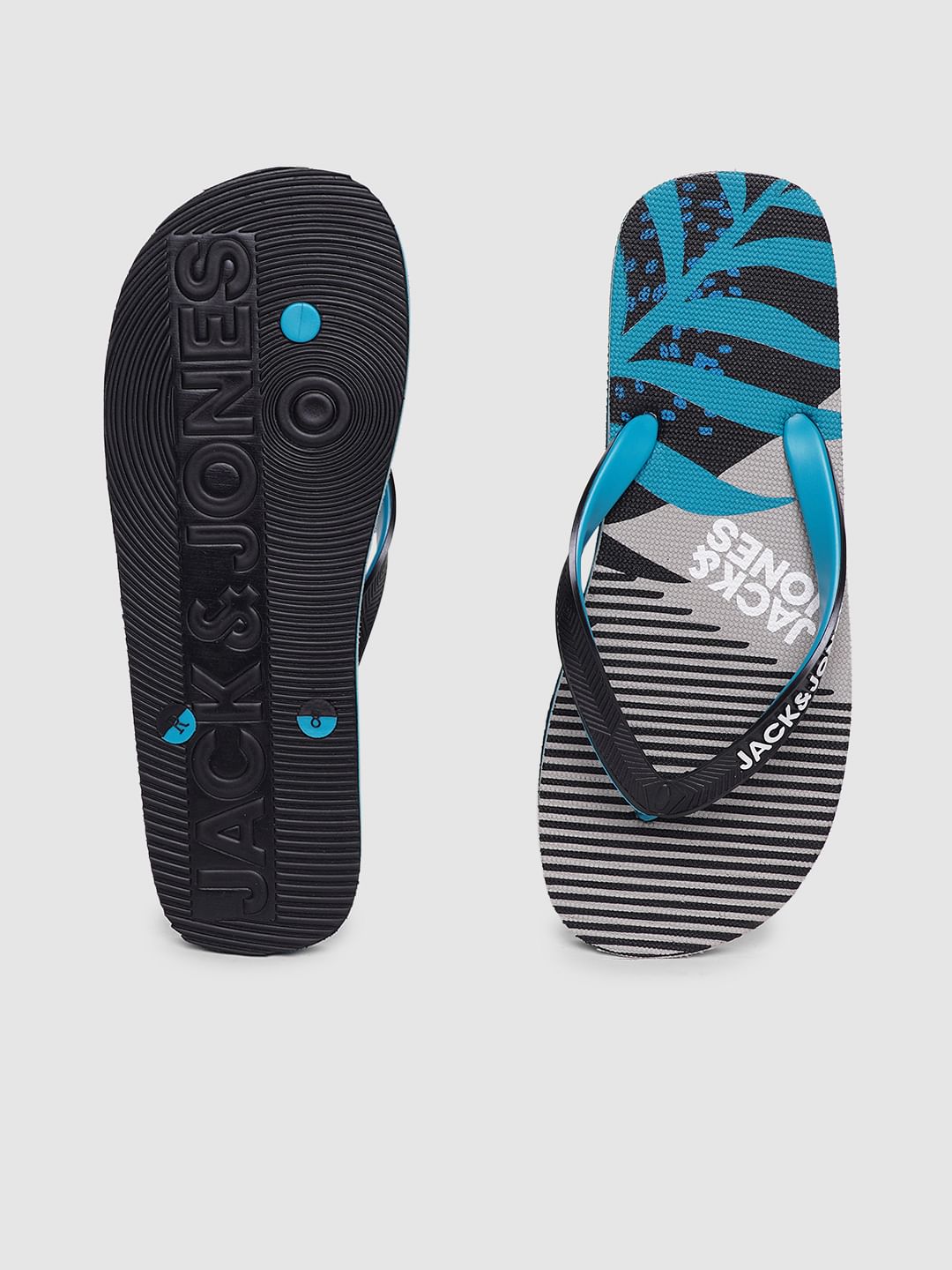 Grey & Blue Printed Flip Flops