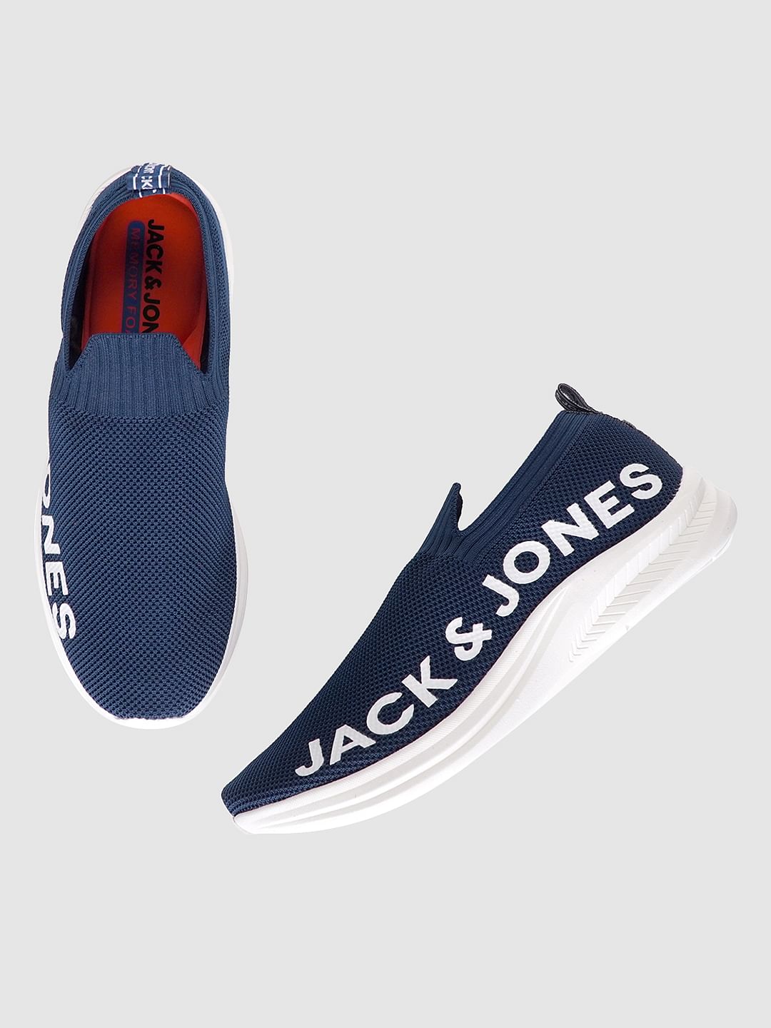 Blue Logo Print Slip On Sneakers