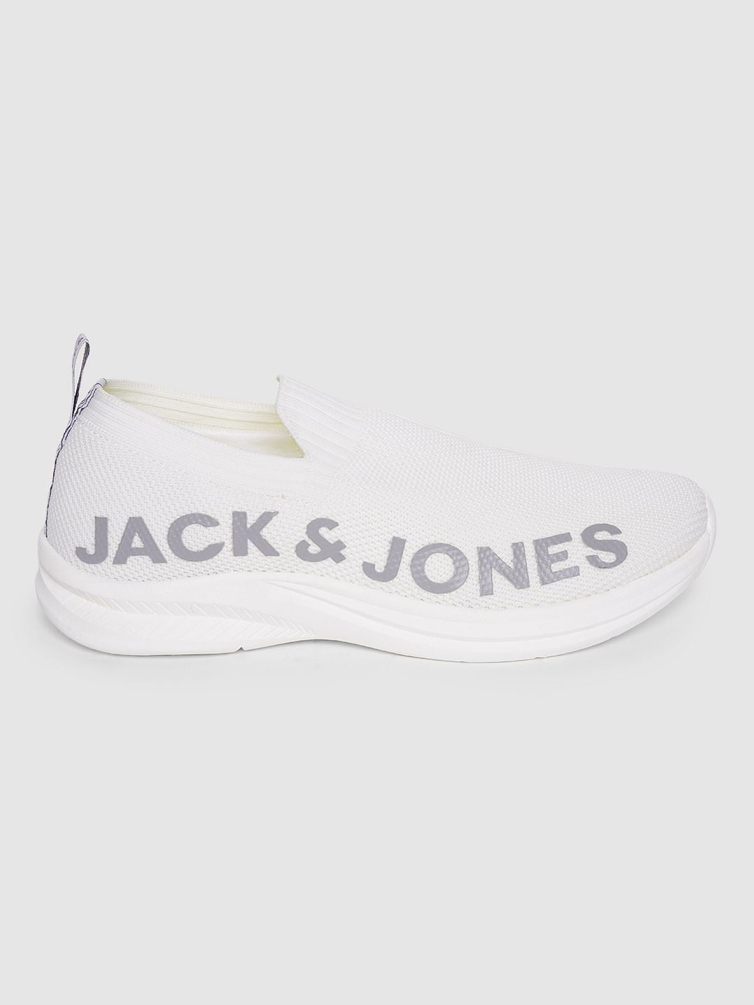 White Logo Print Slip On Sneakers