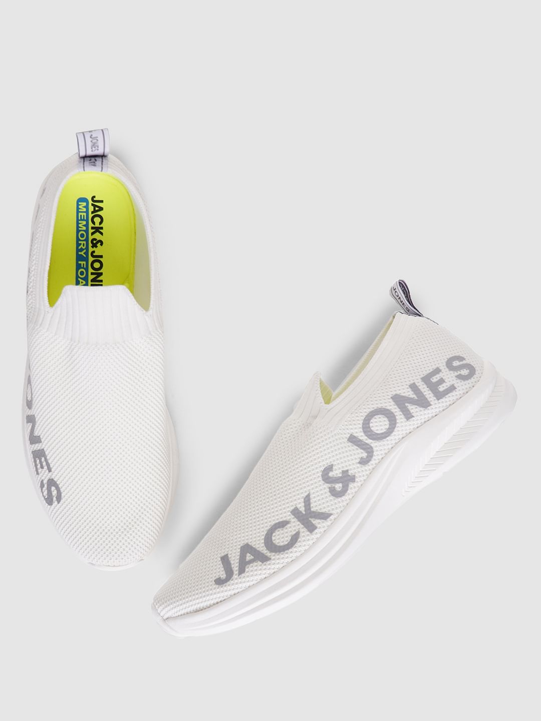 White Logo Print Slip On Sneakers