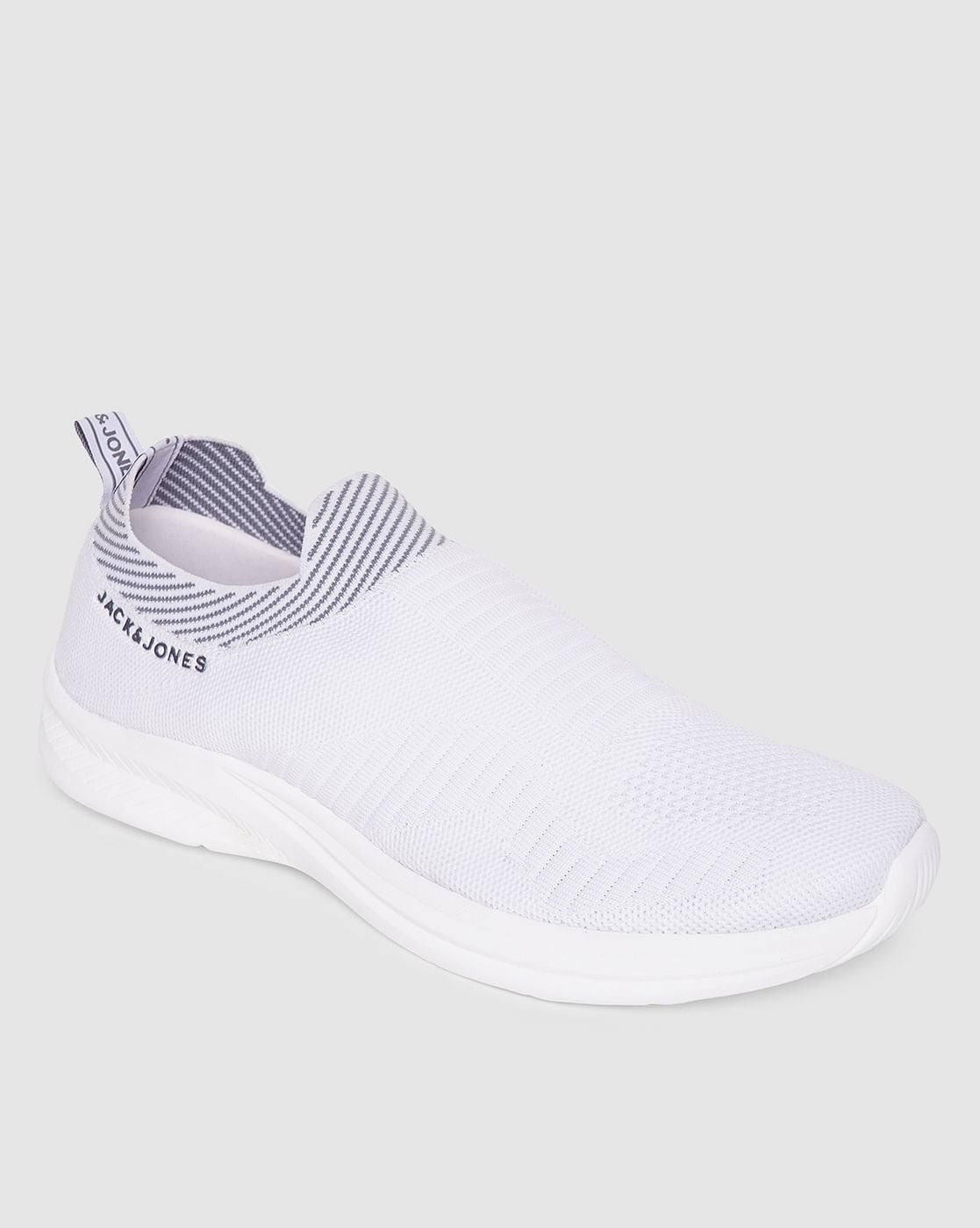 White Logo Print Slip On Sneakers