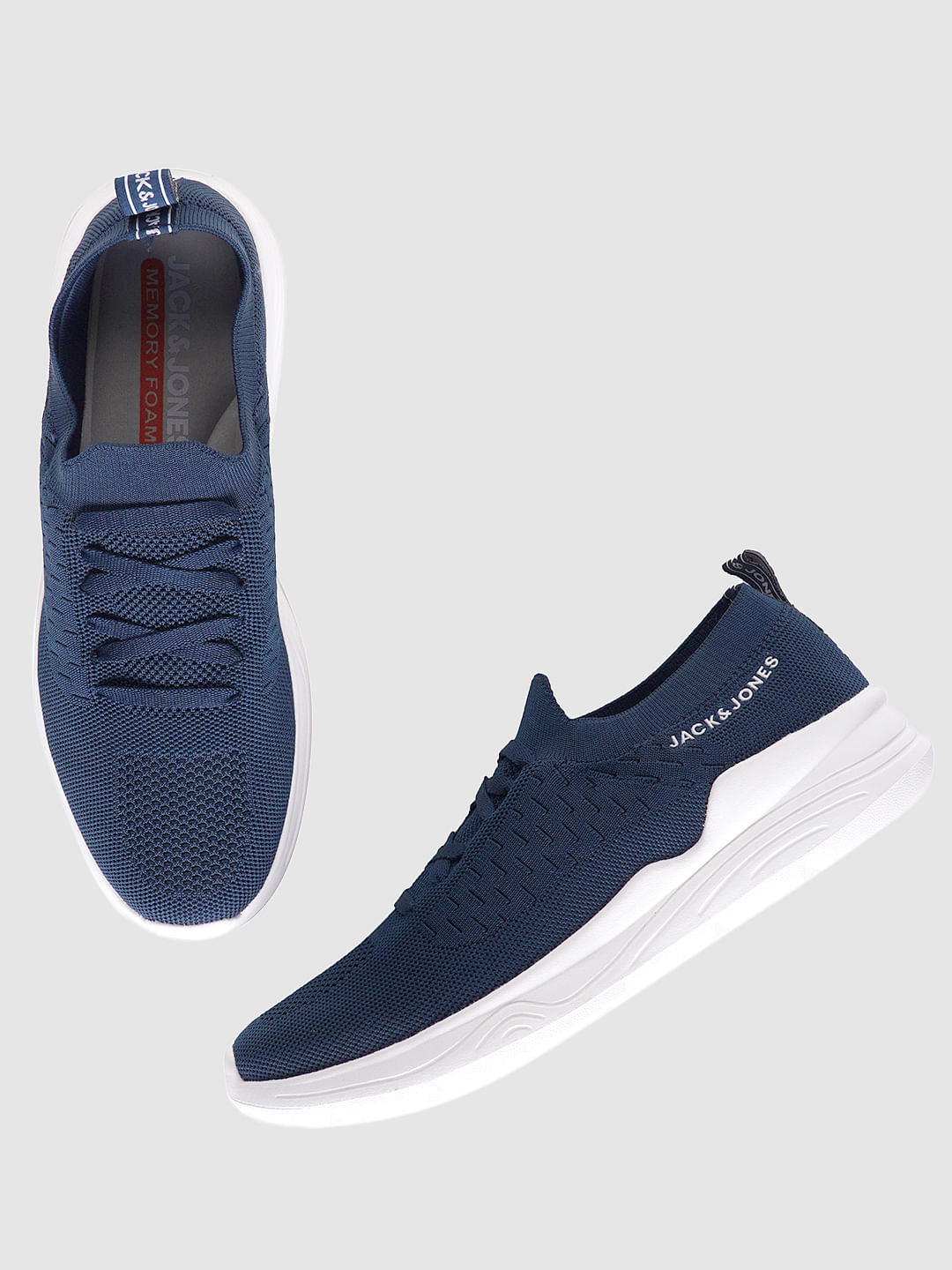 Blue Logo Print Lace Up Sneakers