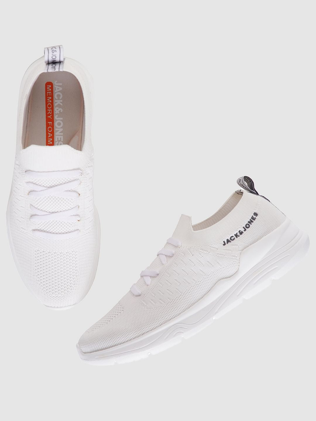 White Logo Print Lace Up Sneakers
