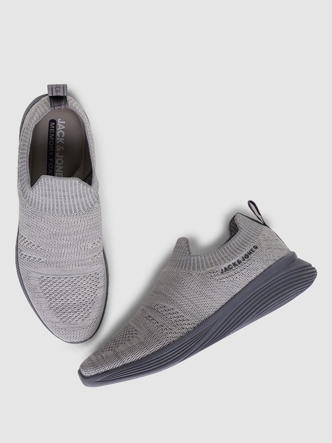 Grey Self-Design Slip On Sneakers