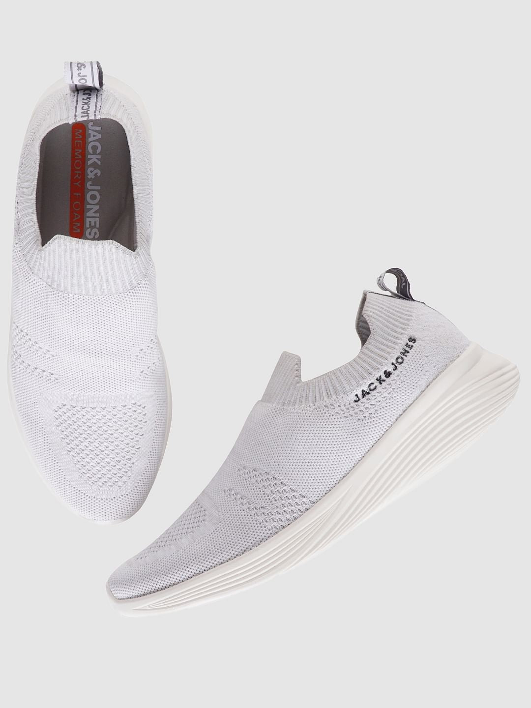 White Self-Design Slip On Sneakers
