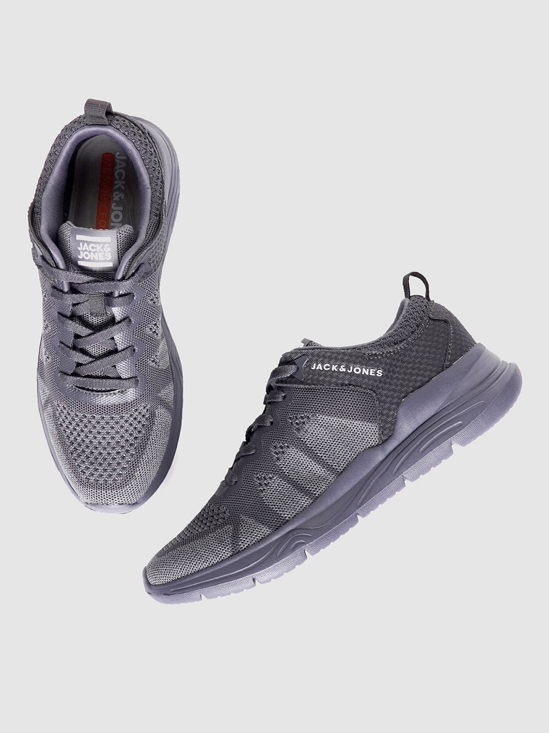 Grey Self-Design Lace Up Sneakers