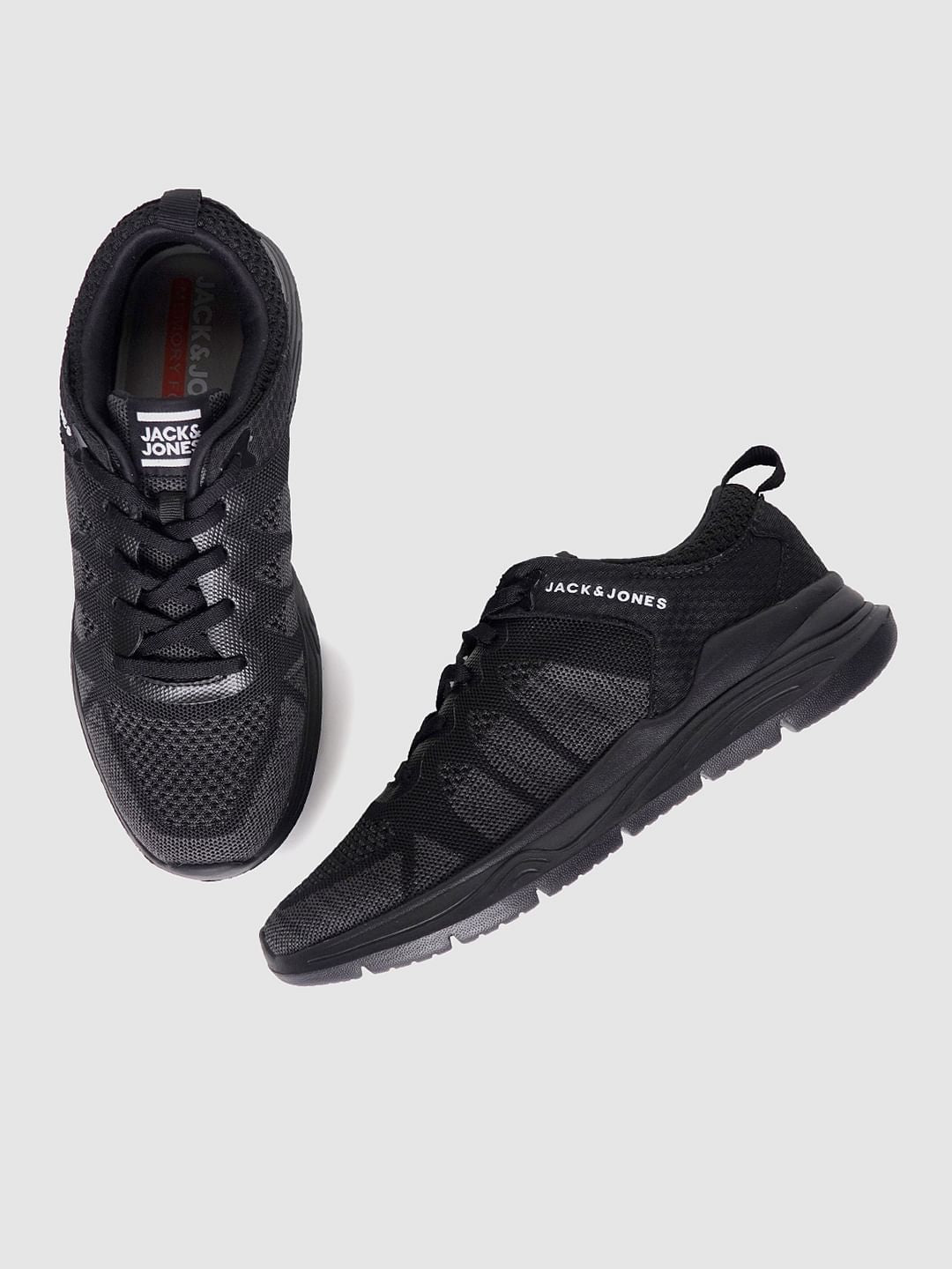 Black Self-Design Lace Up Sneakers
