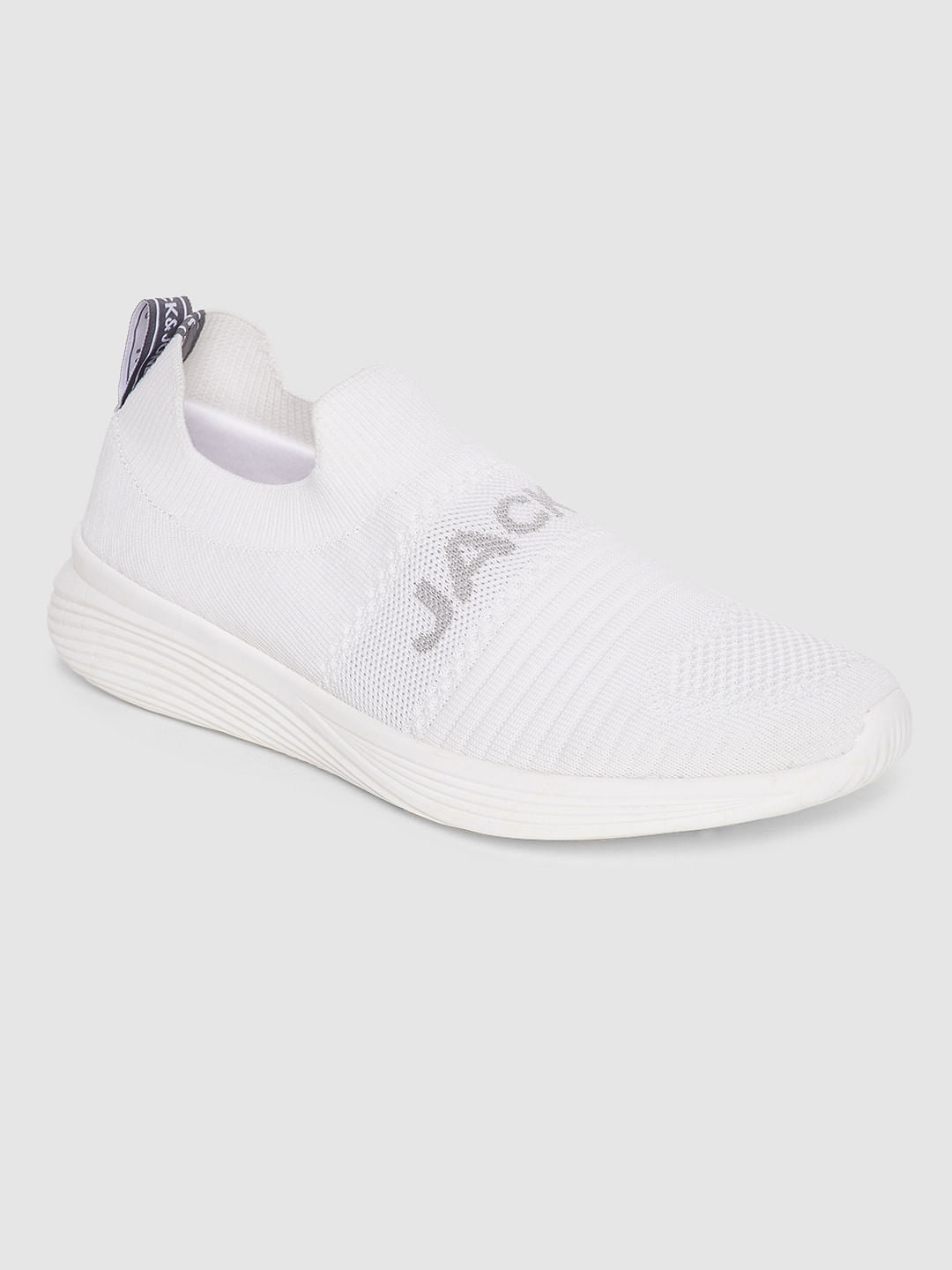 White Logo Print Slip On Sneakers