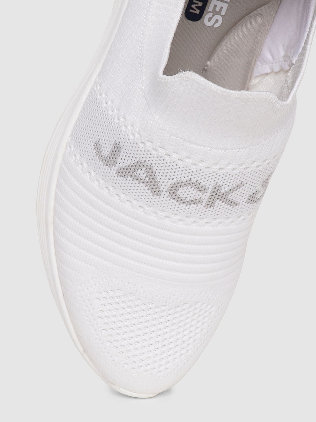 White Logo Print Slip On Sneakers