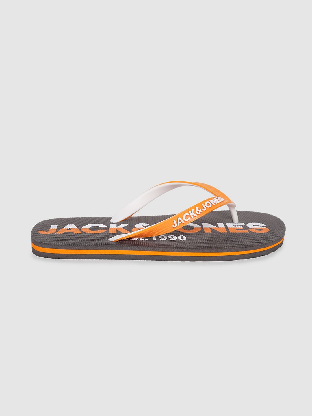 Grey & Orange Logo Print Flip Flops - 6
