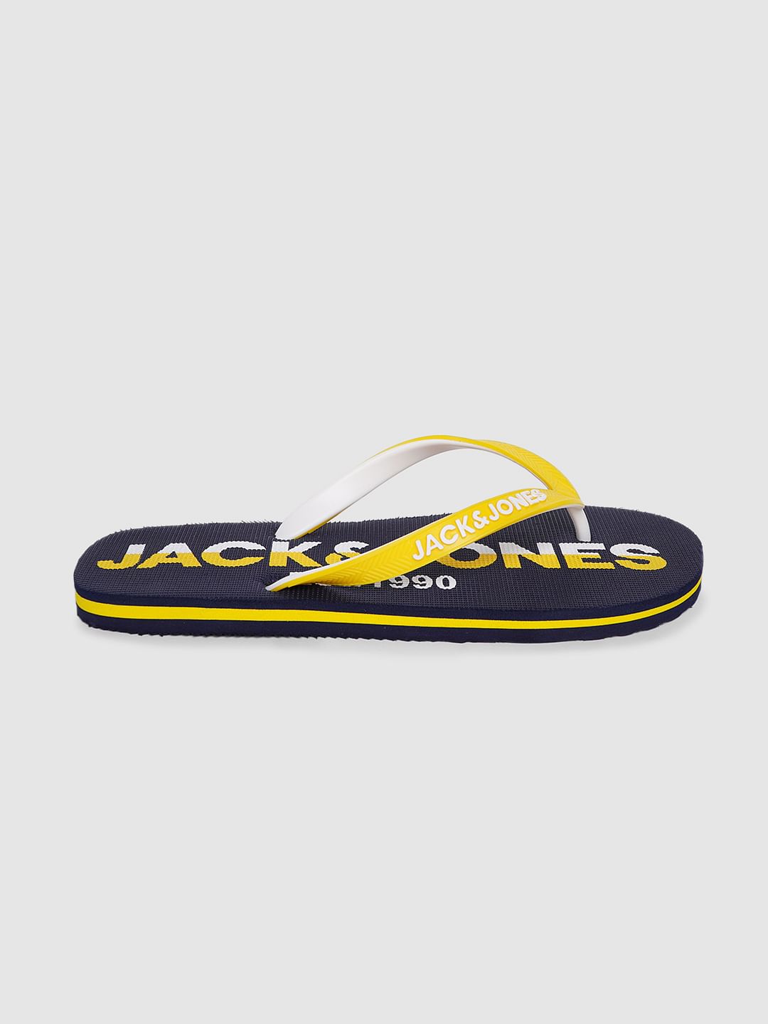 Blue & Yellow Logo Print Flip Flops