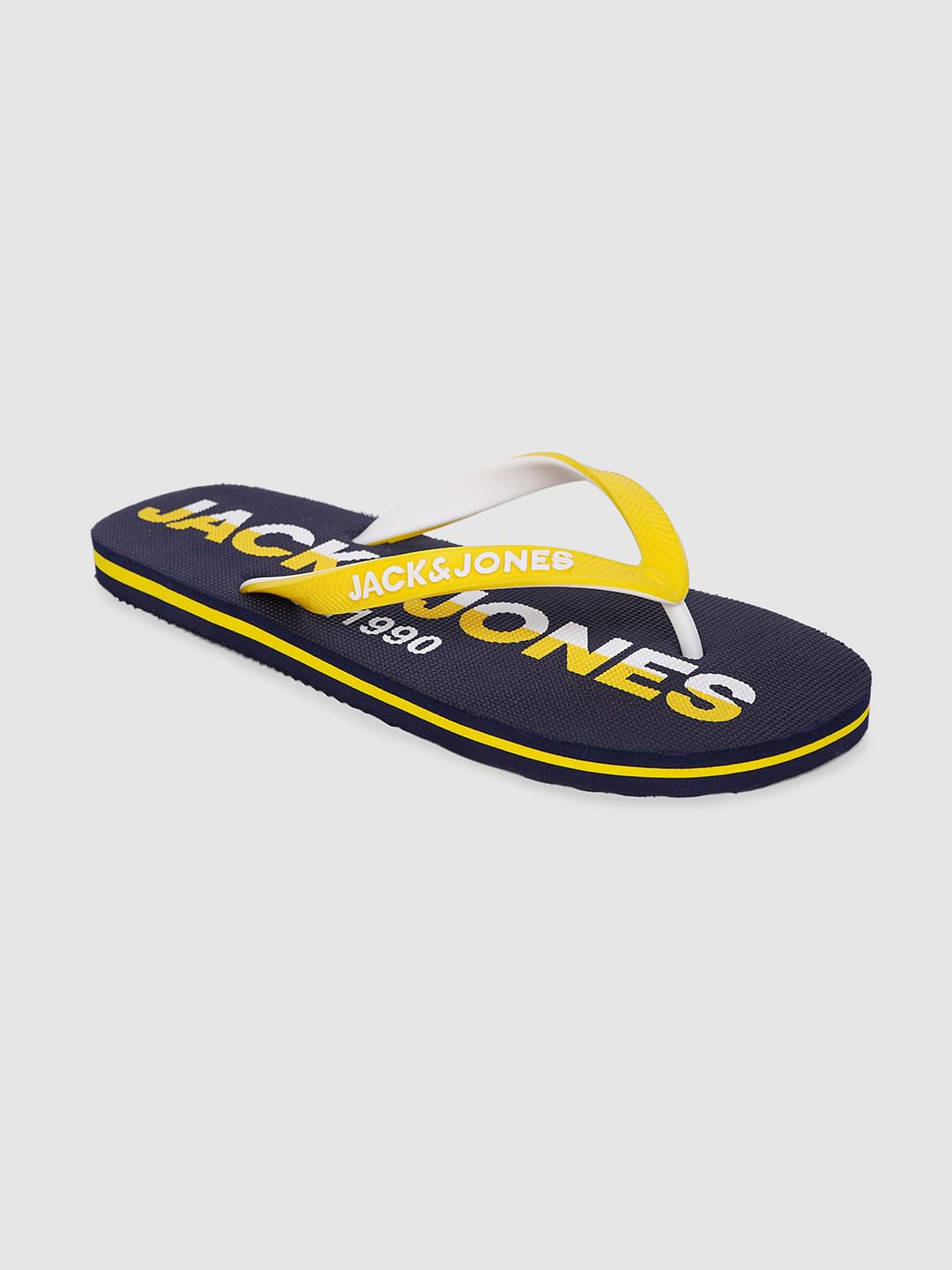Blue & Yellow Logo Print Flip Flops