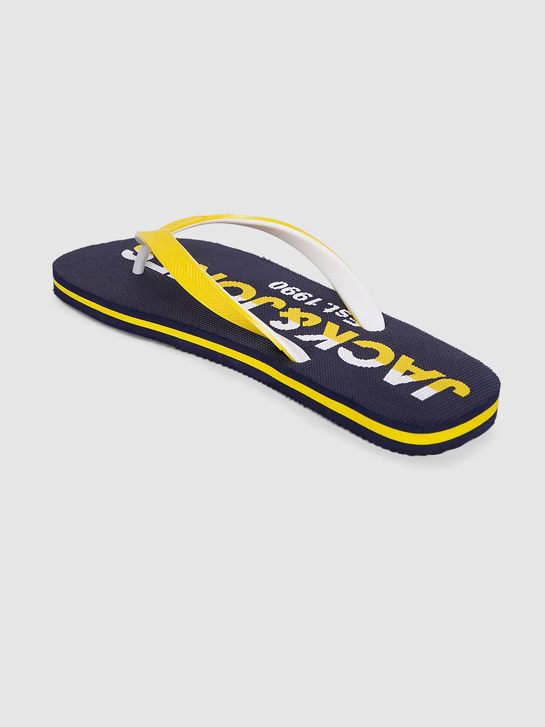 Blue & Yellow Logo Print Flip Flops
