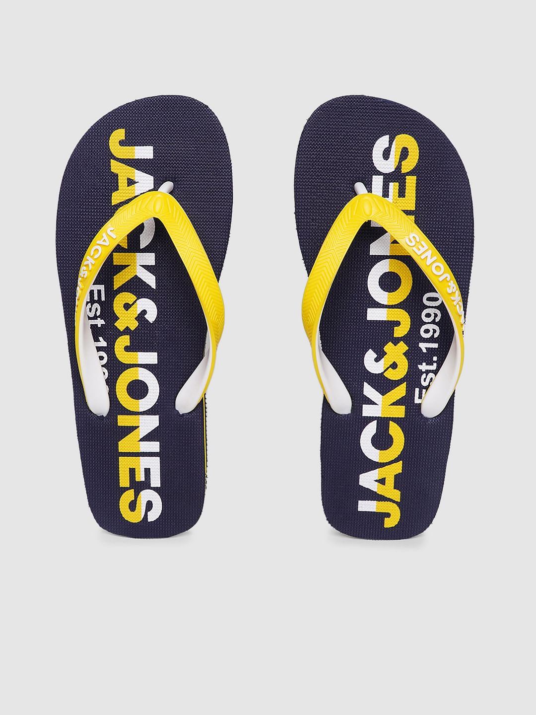 Blue & Yellow Logo Print Flip Flops