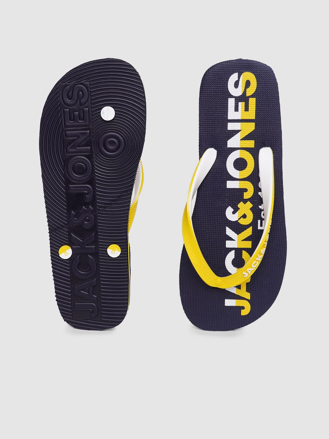 Blue & Yellow Logo Print Flip Flops