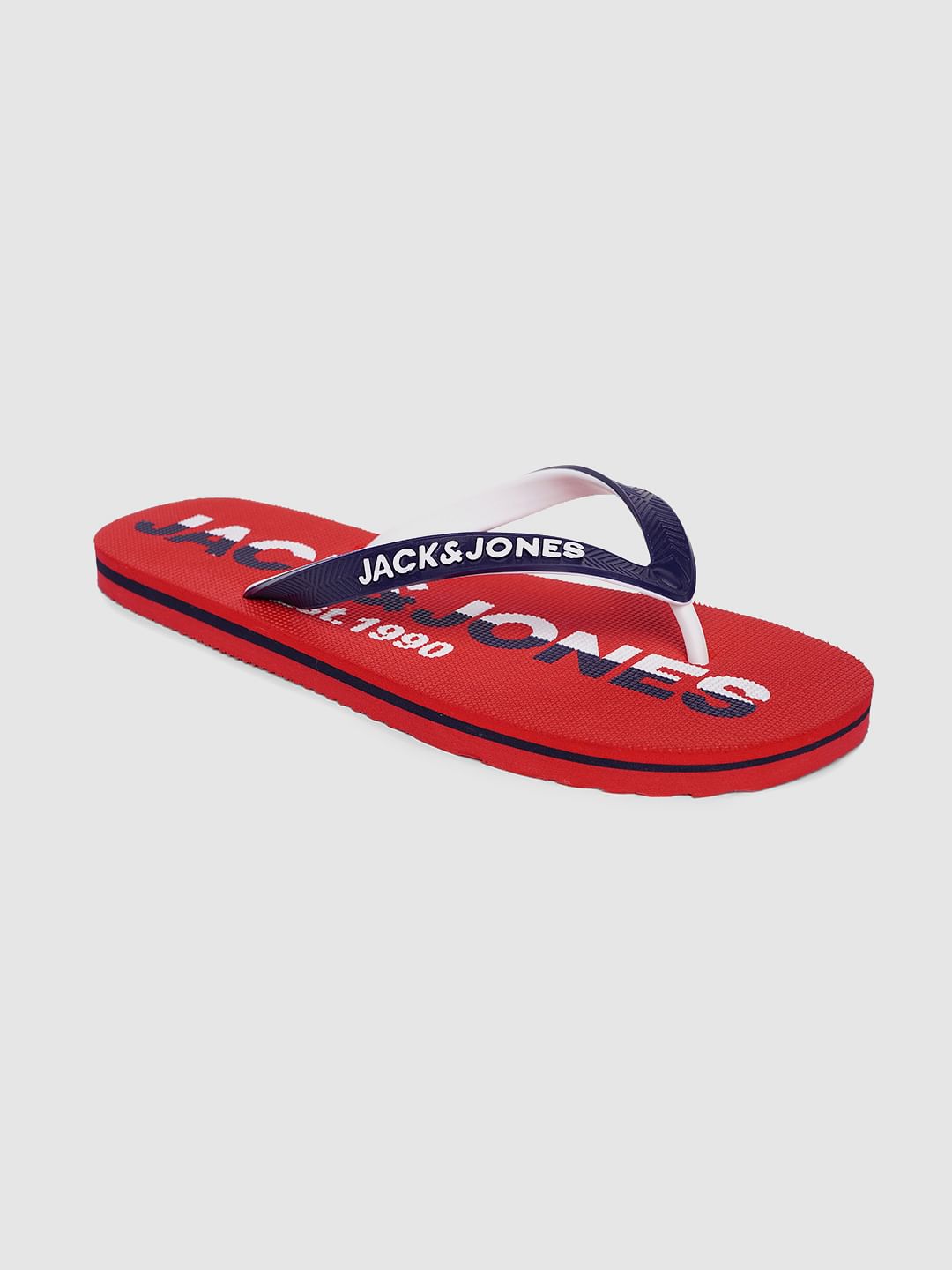 Red & Blue Logo Print Flip Flops