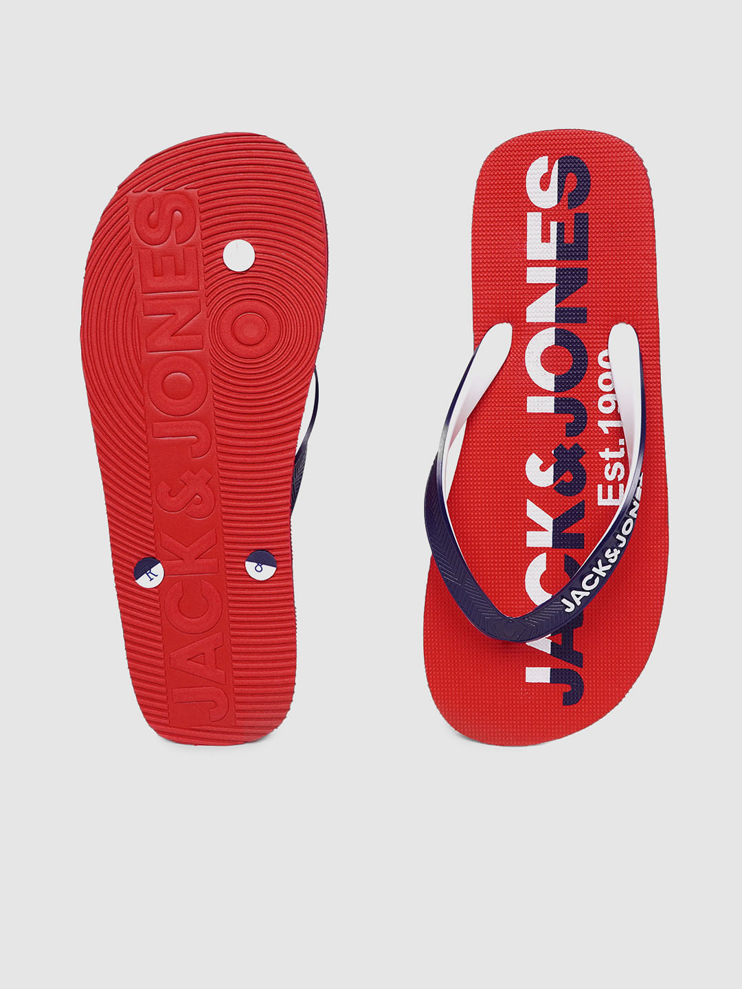 Red & Blue Logo Print Flip Flops