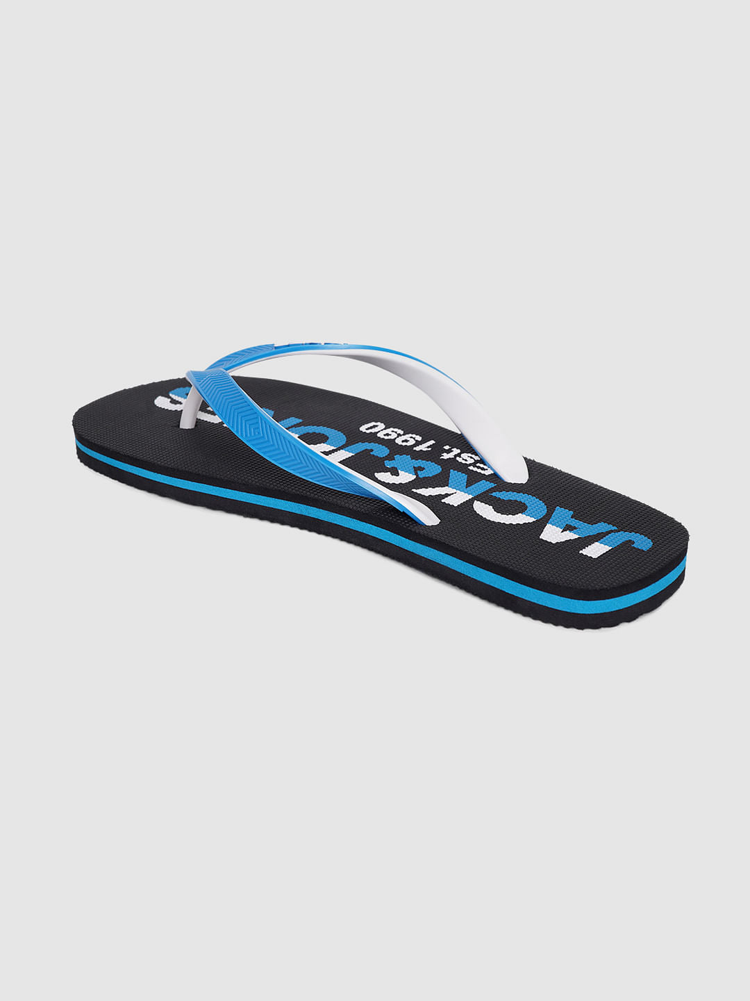 Black & Blue Logo Print Flip Flops