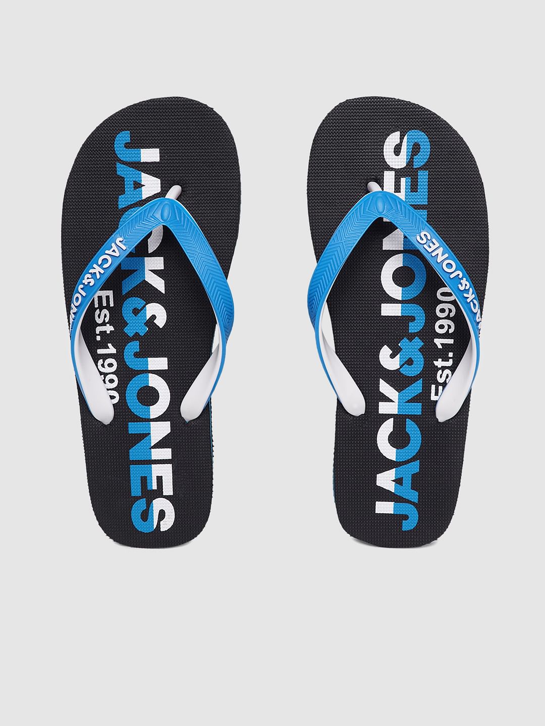 Black & Blue Logo Print Flip Flops