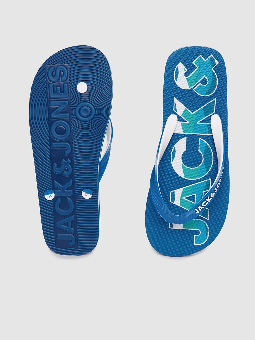 Blue Logo Print Flip Flops